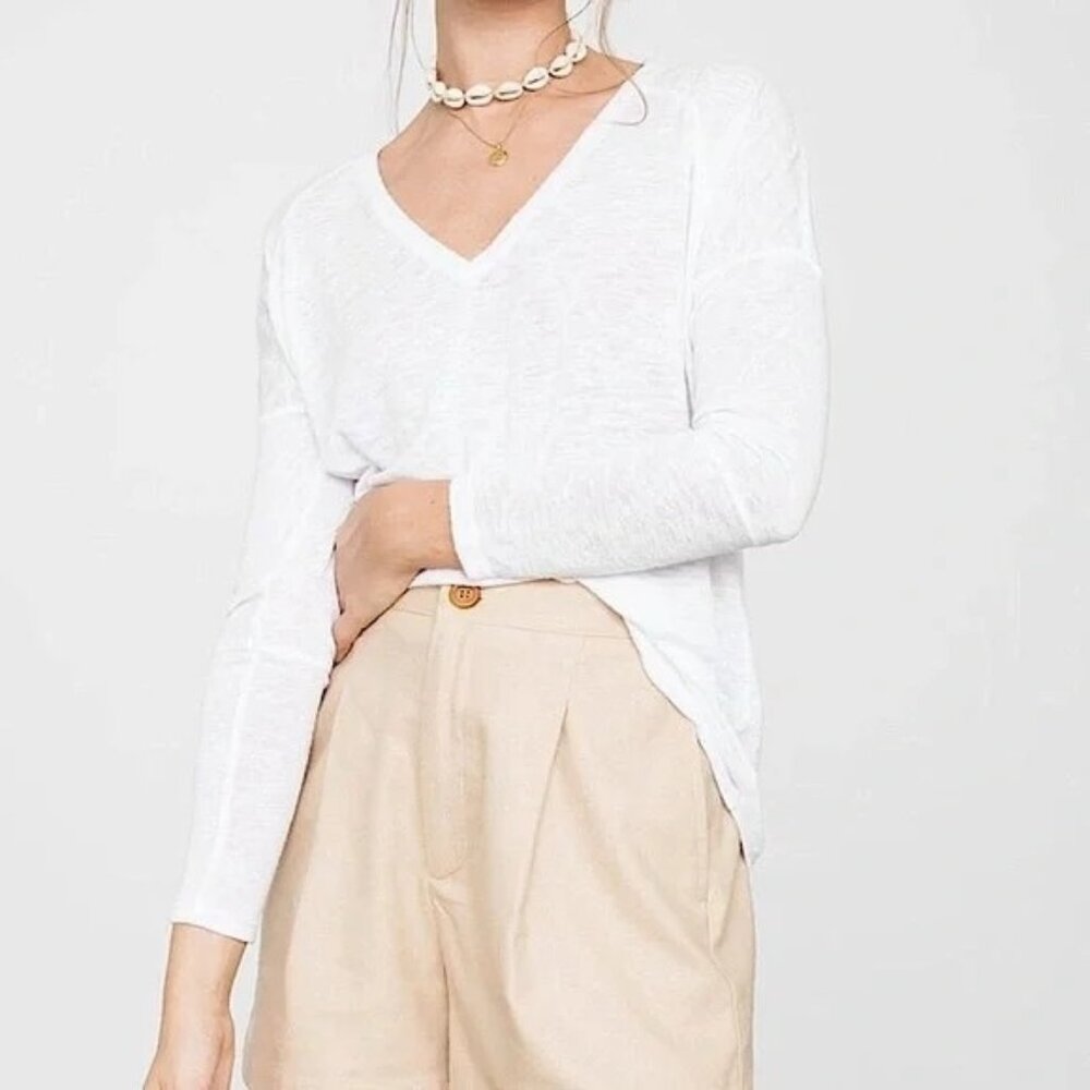 Rails‎ Aden Slub V Neck Top Size XS White Dropped Shoulder Lightweight NWT